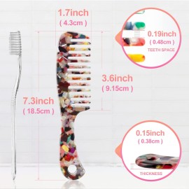 LADYAMZ Large Wide Tooth Hair Comb,[Tortoise Shell] Cellulose Acetate Round Tooth Comb for Straight/Curly Hair,Short/Long Hair Women Men or Kids,Easy Detangling Wet or Dry,Anti-static (Multi-colored)