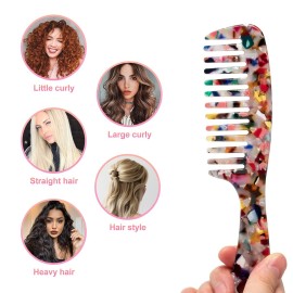 LADYAMZ Large Wide Tooth Hair Comb,[Tortoise Shell] Cellulose Acetate Round Tooth Comb for Straight/Curly Hair,Short/Long Hair Women Men or Kids,Easy Detangling Wet or Dry,Anti-static (Multi-colored)