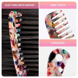 LADYAMZ Large Wide Tooth Hair Comb,[Tortoise Shell] Cellulose Acetate Round Tooth Comb for Straight/Curly Hair,Short/Long Hair Women Men or Kids,Easy Detangling Wet or Dry,Anti-static (Multi-colored)