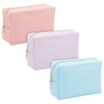 Glamlily 3 Pack Faux Leather Makeup Bag with Zipper, Travel Cosmetic Pouches (3 Pastel Colors)