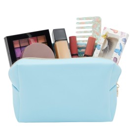 Glamlily 3 Pack Faux Leather Makeup Bag with Zipper, Travel Cosmetic Pouches (3 Pastel Colors)