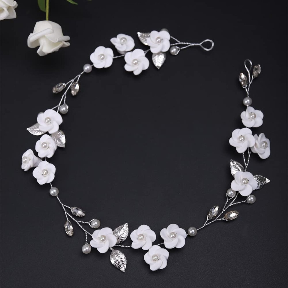 JWICOS Flower Silver Wedding Headband for Brides and Bridesmaids Crystal Pearl Leaf Bride Hair Accessories Hair Vine Headpieces for Wedding (Silver) JWICOS Flower Silver Wedding Headband for Brides and Bridesmaids Crystal Pearl Leaf Bride Hair Accessories Hair Vine Headpieces for Wedding (Silver)