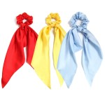 3PCS Hair Scarf Scruncheis for Women Knotted Bow Hair Ties Elastic Bands Satin Hair Ribbon Scrunchy Red Ponytail Holder for Women and Girls (Red Yellow Blue)