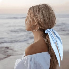 3PCS Hair Scarf Scruncheis for Women Knotted Bow Hair Ties Elastic Bands Satin Hair Ribbon Scrunchy Red Ponytail Holder for Women and Girls (Red Yellow Blue)