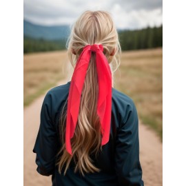 3PCS Hair Scarf Scruncheis for Women Knotted Bow Hair Ties Elastic Bands Satin Hair Ribbon Scrunchy Red Ponytail Holder for Women and Girls (Red Yellow Blue)