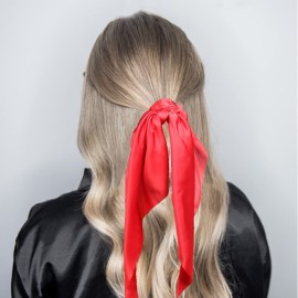 3PCS Hair Scarf Scruncheis for Women Knotted Bow Hair Ties Elastic Bands Satin Hair Ribbon Scrunchy Red Ponytail Holder for Women and Girls (Red Yellow Blue)