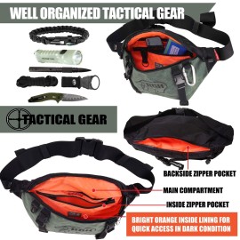 Rough Enough Tactical Fanny Pack Crossbody Large Waist Bag for Men Fishing Hiking Travel in Waxed Canvas Army Green, 4L