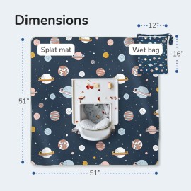 51 Heavy Duty Baby Splat Mat for Under High Chair | Includes Wet Bag | Premium Washable Toddler Mat | Baby Led Weaning | High Chair Mat for Floor | Craft Mat | Splash Mat (Space Cadet)