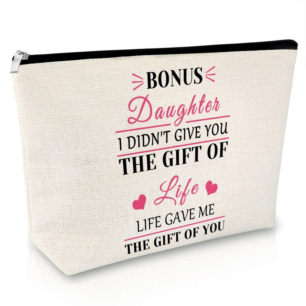 Bonus Daughter Birthday Gift Makeup Bag Stepdaughter Gift from Stepmother Graduation Gift for Daughter Cosmetic Bag Daughter In Law Gift Wedding Anniversary Christmas Gift Travel Cosmetic Pouch