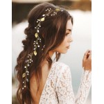 JWICOS Rose Gold Princess Wedding Headband Crystal Beaded Hair Accessories for Brides and Bridesmaid Long Pearl and Crystal Beads Hair Vine for Women and Girls (Rose Gold)