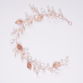 JWICOS Rose Gold Princess Wedding Headband Crystal Beaded Hair Accessories for Brides and Bridesmaid Long Pearl and Crystal Beads Hair Vine for Women and Girls (Rose Gold) JWICOS Rose Gold Princess Wedding Headband Crystal Beaded Hair Accessories for Brides and Bridesmaid Long Pearl and Crystal Beads Hair Vine for Women and Girls (Rose Gold)