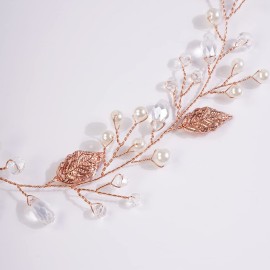 JWICOS Rose Gold Princess Wedding Headband Crystal Beaded Hair Accessories for Brides and Bridesmaid Long Pearl and Crystal Beads Hair Vine for Women and Girls (Rose Gold) JWICOS Rose Gold Princess Wedding Headband Crystal Beaded Hair Accessories for Brides and Bridesmaid Long Pearl and Crystal Beads Hair Vine for Women and Girls (Rose Gold)