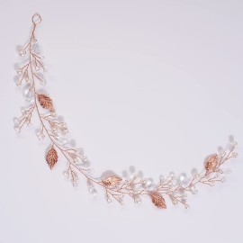 JWICOS Rose Gold Princess Wedding Headband Crystal Beaded Hair Accessories for Brides and Bridesmaid Long Pearl and Crystal Beads Hair Vine for Women and Girls (Rose Gold) JWICOS Rose Gold Princess Wedding Headband Crystal Beaded Hair Accessories for Brides and Bridesmaid Long Pearl and Crystal Beads Hair Vine for Women and Girls (Rose Gold)