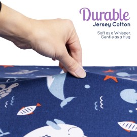 GROW WILD Blue Ocean Baby Crib Sheets for Boys (3 Pack) - Jersey Knit Fitted Sheet (52 x 28), Toddler Bedding Set & Baby Boy Crib Bedding Set, Turtles and Sea Animals Theme