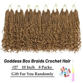 Eerya Goddess Box Braids Crochet Hair 10 Inch 8 Packs Pre-looped Bohemian Crochet Boho Box Braids With Curly Ends Synthetic Hair Extensions 3X Crochet Braids Hair for Women (10 inch, 27)