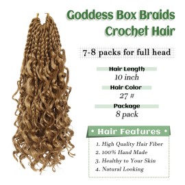 Eerya Goddess Box Braids Crochet Hair 10 Inch 8 Packs Pre-looped Bohemian Crochet Boho Box Braids With Curly Ends Synthetic Hair Extensions 3X Crochet Braids Hair for Women (10 inch, 27)