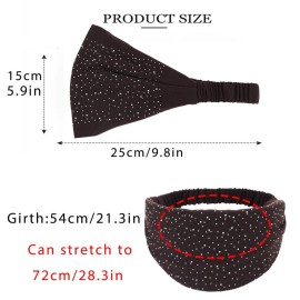 CAKURE Crystal Wide Headbands Rhinestone Head Bands Black Turban Headband Elastic African Head Wraps Sport Hair Bands for Women and Girls Pack of 3