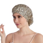 SOBONNY Silk Bonnet for Sleeping 100% Mulberry Silk Sleep Cap for Women Hair Care Night Cap with Adjustable Ribbons(Large, Leopard)