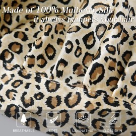 SOBONNY Silk Bonnet for Sleeping 100% Mulberry Silk Sleep Cap for Women Hair Care Night Cap with Adjustable Ribbons(Large, Leopard)