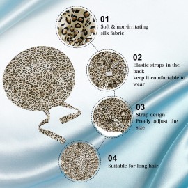 SOBONNY Silk Bonnet for Sleeping 100% Mulberry Silk Sleep Cap for Women Hair Care Night Cap with Adjustable Ribbons(Large, Leopard)