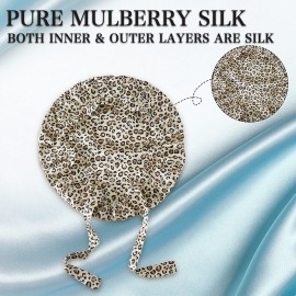 SOBONNY Silk Bonnet for Sleeping 100% Mulberry Silk Sleep Cap for Women Hair Care Night Cap with Adjustable Ribbons(Large, Leopard)