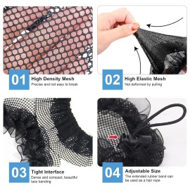 6PCS Reusable Elastic Mesh Black Hair Cover Set for Ballerina, Dancer, Bank Clerk, Nurse, Skater - Stretch Lace Hair Fixing Accessories for Women Girls in Mixed Styles (Large)