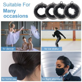 6PCS Reusable Elastic Mesh Black Hair Cover Set for Ballerina, Dancer, Bank Clerk, Nurse, Skater - Stretch Lace Hair Fixing Accessories for Women Girls in Mixed Styles (Large)