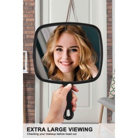 MIRRORNOVA Hand Mirror, Extra Large Barber Hairdressing Handheld Mirror with Handle for Salon, Square