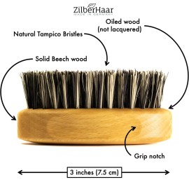 ZilberHaar - Elemental Beard Brush for Men and Mustache Brush - Stiff Natural Bristles and Beech wood - 100% Animal free - Made in Germany - 3 inches long