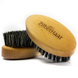 ZilberHaar - Elemental Beard Brush for Men and Mustache Brush - Stiff Natural Bristles and Beech wood - 100% Animal free - Made in Germany - 3 inches long