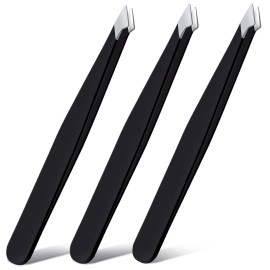 Honoson 3 Pieces Eyebrow Tweezers Stainless Steel Pointed Tip Pointed Hair Removal Tweezers Precision Splinter Plucking and Ingrown Hair Removal(Black)