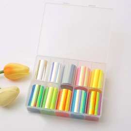 JERCLITY 10 Rolls Gradient Aurora Glass Paper Nail Art Sticker 3D Holographic Aurora Glass Reflective Mirror Shard Effect Rainbow Thin Iridescent Cellophane Films Foils Nail Art Decor