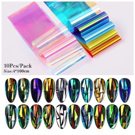 JERCLITY 10 Rolls Gradient Aurora Glass Paper Nail Art Sticker 3D Holographic Aurora Glass Reflective Mirror Shard Effect Rainbow Thin Iridescent Cellophane Films Foils Nail Art Decor JERCLITY 10 Rolls Gradient Aurora Glass Paper Nail Art Sticker 3D Holographic Aurora Glass Reflective Mirror Shard Effect Rainbow Thin Iridescent Cellophane Films Foils Nail Art Decor