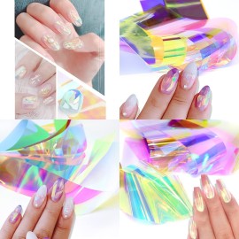 JERCLITY 10 Rolls Gradient Aurora Glass Paper Nail Art Sticker 3D Holographic Aurora Glass Reflective Mirror Shard Effect Rainbow Thin Iridescent Cellophane Films Foils Nail Art Decor JERCLITY 10 Rolls Gradient Aurora Glass Paper Nail Art Sticker 3D Holographic Aurora Glass Reflective Mirror Shard Effect Rainbow Thin Iridescent Cellophane Films Foils Nail Art Decor