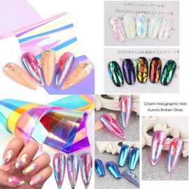 JERCLITY 10 Rolls Gradient Aurora Glass Paper Nail Art Sticker 3D Holographic Aurora Glass Reflective Mirror Shard Effect Rainbow Thin Iridescent Cellophane Films Foils Nail Art Decor JERCLITY 10 Rolls Gradient Aurora Glass Paper Nail Art Sticker 3D Holographic Aurora Glass Reflective Mirror Shard Effect Rainbow Thin Iridescent Cellophane Films Foils Nail Art Decor