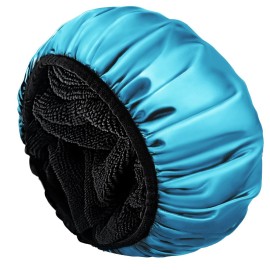 Aquior Shower Cap,Extra Large Triple Layer Bathing Cap with Dry Hair Function for Women Microfiber Terry Cloth Silky Satin 100% Waterproof Reusable Long Hair Bath Caps (Blue) Aquior Shower Cap,Extra Large Triple Layer Bathing Cap with Dry Hair Function for Women Microfiber Terry Cloth Silky Satin 100% Waterproof Reusable Long Hair Bath Caps (Blue)