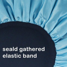 Aquior Shower Cap,Extra Large Triple Layer Bathing Cap with Dry Hair Function for Women Microfiber Terry Cloth Silky Satin 100% Waterproof Reusable Long Hair Bath Caps (Blue)