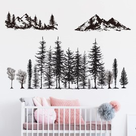 Outus 3 Sheets Mountain Forest Bear Wall Decals Stickers Pine Tree Wall Decals Woodland Trees Wall Stickers Forest Decals for Kids Nursery Bedroom Living Room Decor,11.8 x 35.4 Inches