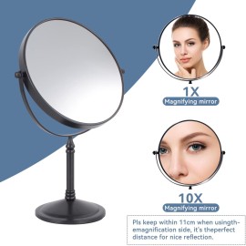 DOWRY Makeup Mirror 10x Magnification Vanity Mirror Tabletop Two-Sided Swivel Matte Black(10X)