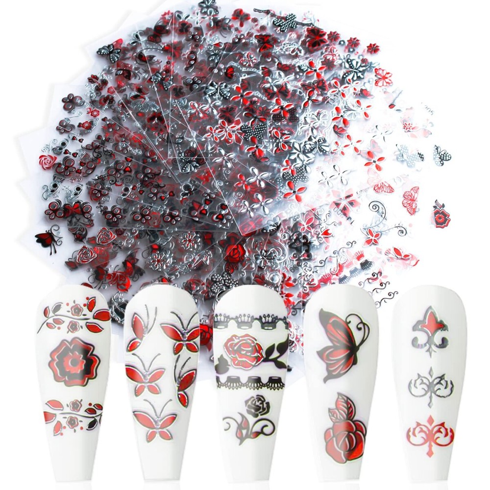 SILPECWEE 30 Sheets Self Adhesive Nail Stickers 3D Golden White Flower Design and 1Pc Tweezers Nail Art Decals for DIY&Salon Manicure Kit SILPECWEE 30 Sheets Self Adhesive Nail Stickers 3D Golden White Flower Design and 1Pc Tweezers Nail Art Decals for DIY&Salon Manicure Kit