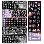 Nail Stamping Plate, DANNEASY 6 Pieces Nail Stamp Design Tool Nail Art Stencils Manicure Template with Nail Stamper, Scraper, Storage Bag (Holiday Style)