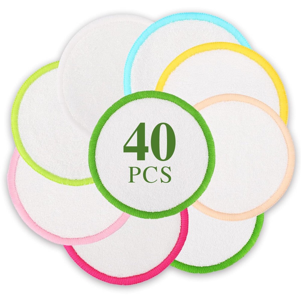 XSEINO Reusable Makeup Remover Pads(40 Pack) with Washable Natural Bamboo Fiber Material,Natural Bamboo Cotton Pad,for All Skin Types