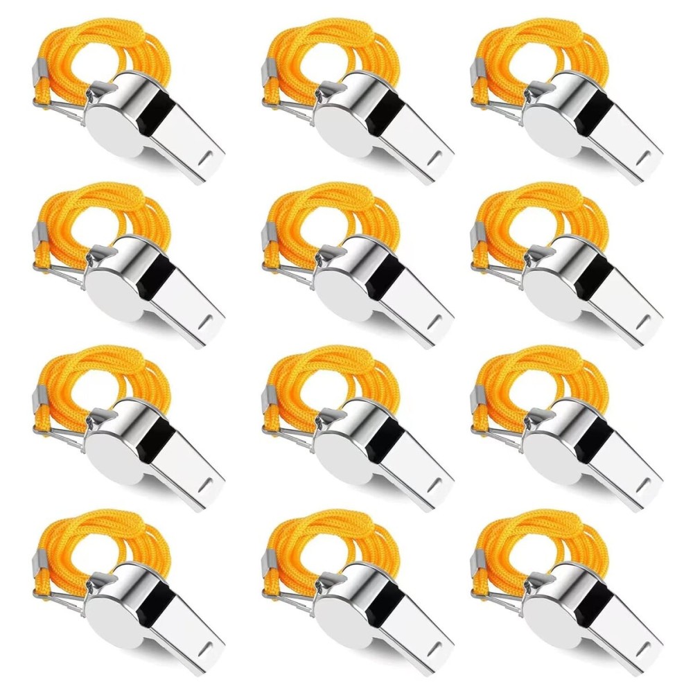 SHENGQIDZ 12 Pack Whistles, Stainless Steel Sports Loud Crisp Sound Whistles with Lanyard,Whistles Great for Referees, Coaches