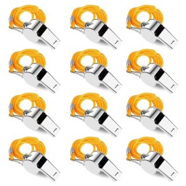 SHENGQIDZ 12 Pack Whistles, Stainless Steel Sports Loud Crisp Sound Whistles with Lanyard,Whistles Great for Referees, Coaches