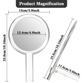 Queekay Double-Sided Handheld Mirror with Stand, 1X/10X Magnifying Mirror, Clear Adjustable, Round Shape, 25.8 x 15 cm