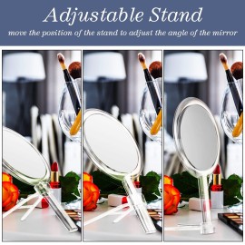 Queekay Double-Sided Handheld Mirror with Stand, 1X/10X Magnifying Mirror, Clear Adjustable, Round Shape, 25.8 x 15 cm