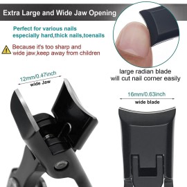 VOGARB Toenail Clippers for Thick Nails Safety Lock Extra Large Wide Jaw Opening Premium Nail Clippers with File Heavy Duty Fingernail Cutter No Splash for Men Women Adult Seniors (Black with File)