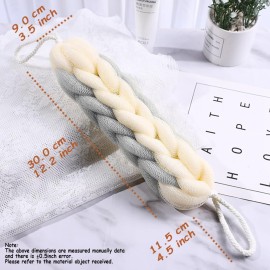 AARAINBOW 2 Packs Upgraded Long Stretch Back Sponge with Rope Handles Back Scrubber Bath Shower Mesh Sponge Exfoliating Body Scrub Stretch Braided Loofah for Men Women Loofah Rope (2 Gray)