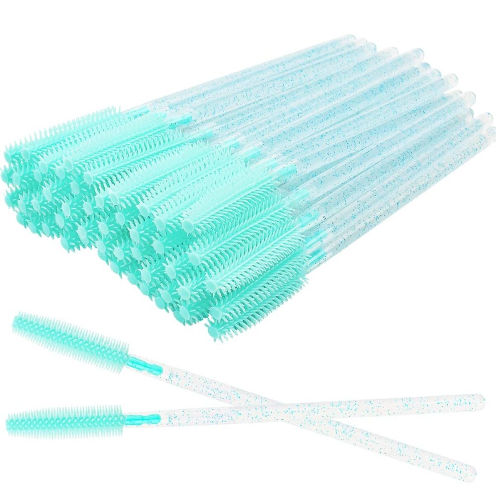 100 Pcs Silicone Mascara Wands Disposable Eyelash Brushes for Extensions Lash Applicators Makeup Tool Kit (Crystal blue/Mint Green) 100 Pcs Silicone Mascara Wands Disposable Eyelash Brushes for Extensions Lash Applicators Makeup Tool Kit (Crystal blue/Mint Green)