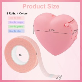 Rolybag 4 Colors Eyelash Extension Tape Breathable Eyelash Tape with Heart Shaped Tape Cutter Adhesive Non Woven Eyelash Tape Ladies Makeup Eyelash Tape Kits (Style A)